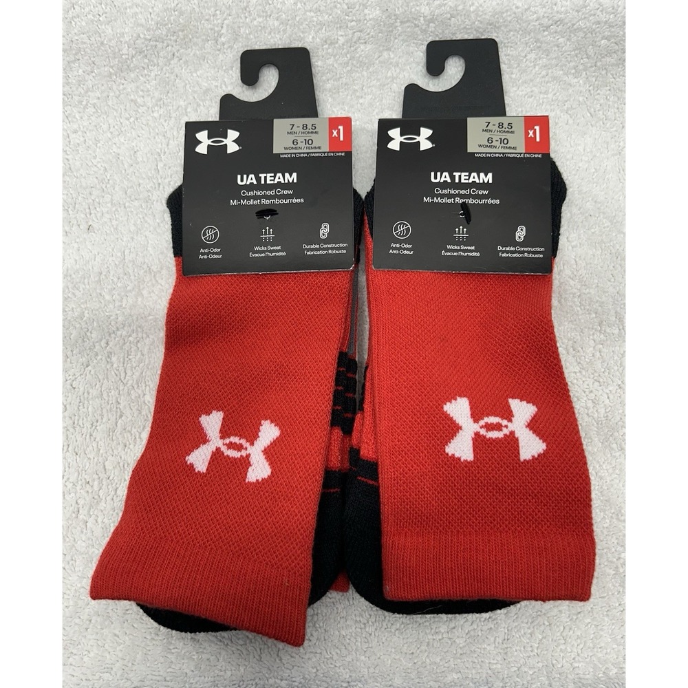 Under Armour Womens Size 6-10 Red Team Crew Socks New 2 Pack (U9)